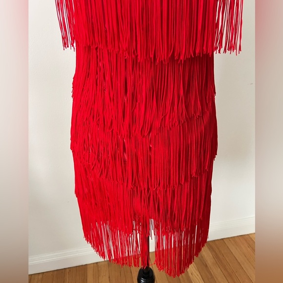 Vintage Elegant Red Fringe Silver Sequins Flapper Mini Dress Size Medium - Picture 4 of 6
